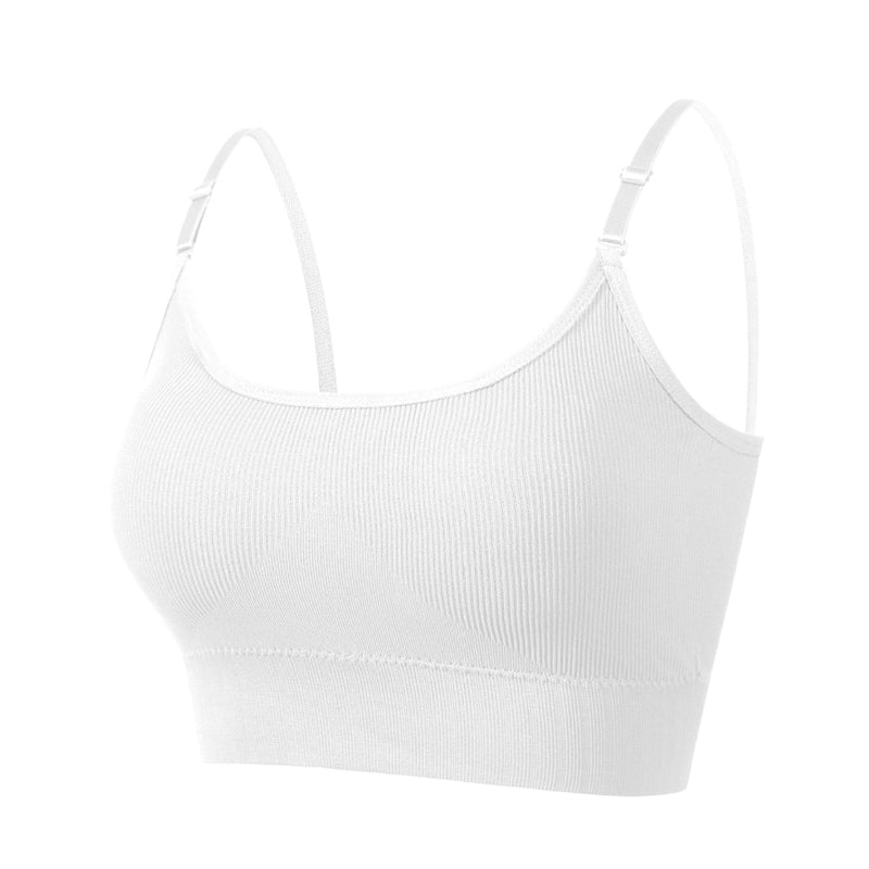 Solid Ribbed Adjustable Strap Wireless Bra