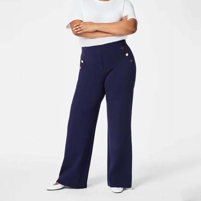 Tummy Control Button Wide Leg Pant