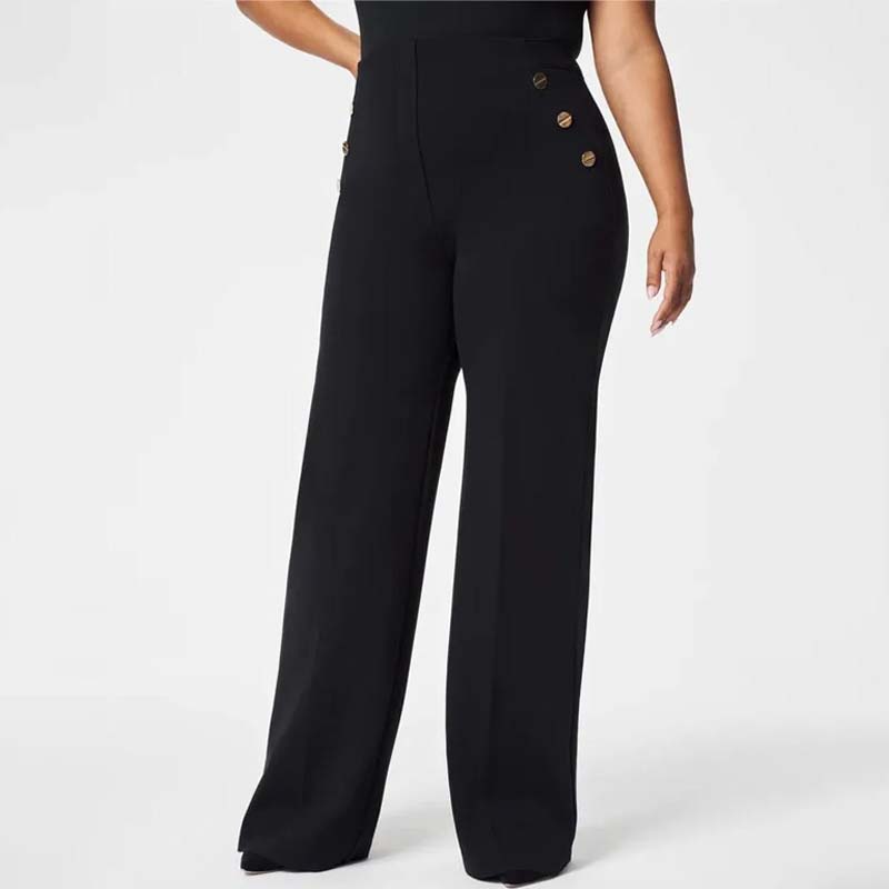 Tummy Control Button Wide Leg Pant