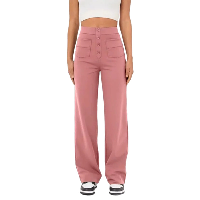 High Waisted Pocket Button Wide Leg Pants