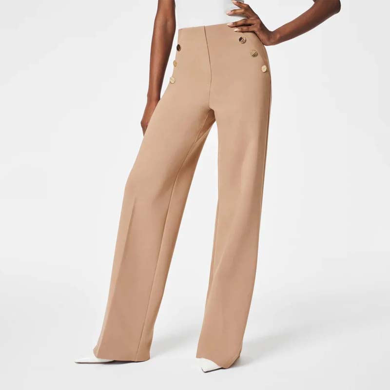 Tummy Control Button Wide Leg Pant